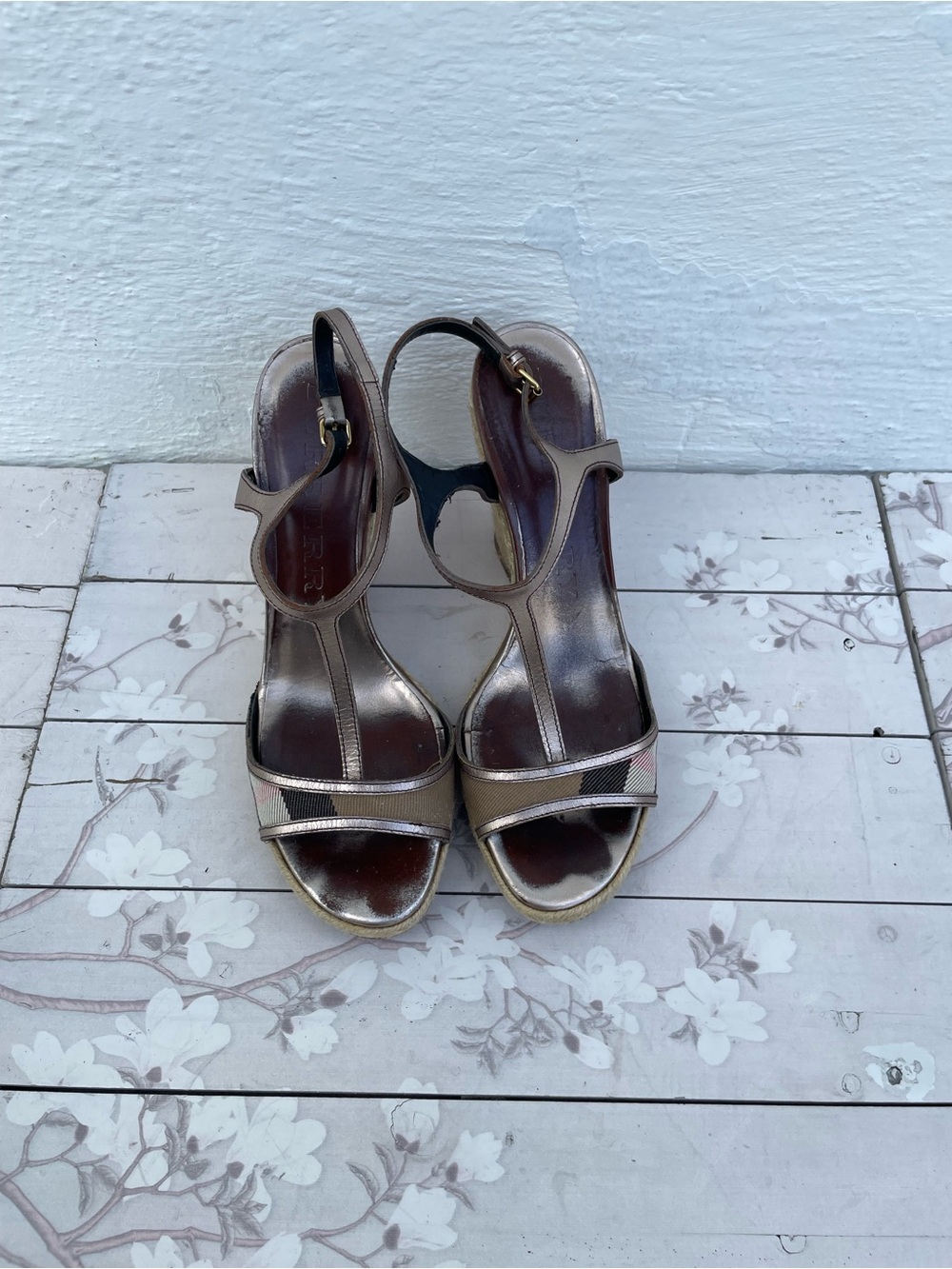 Burberry Metallic Bronze Open-Toe Slingback Heels
